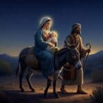 Flight Into Egypt - Christmas - Epiphany_baby-jesus-and-saint-mary-riding-on-a-donkey-and-joseph-holding-a-cane-travelling-to-egypt_300X300
