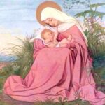 Blessed Virgin Mary in rose clothing with Baby Jesus - Prepare for His Arrival - Gaudete Sunday_rose color enhanced_300X300